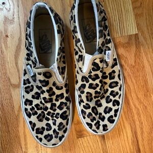Vans Leopard-Print Slip-On Sneakers in Tan and Black